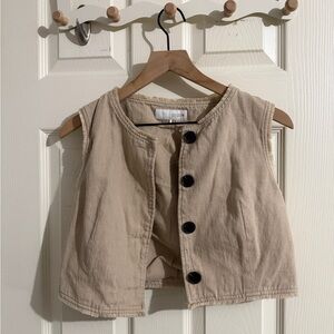 Zara Cream Textured Vest with Black Button